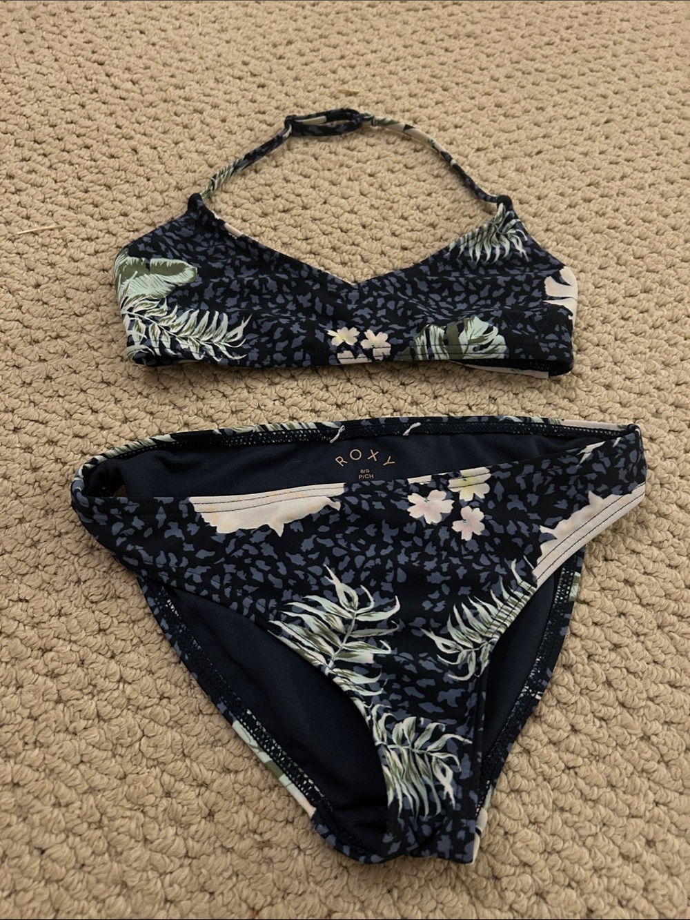 Roxy Navy Tropical Floral Girls' Two-Piece Bikini